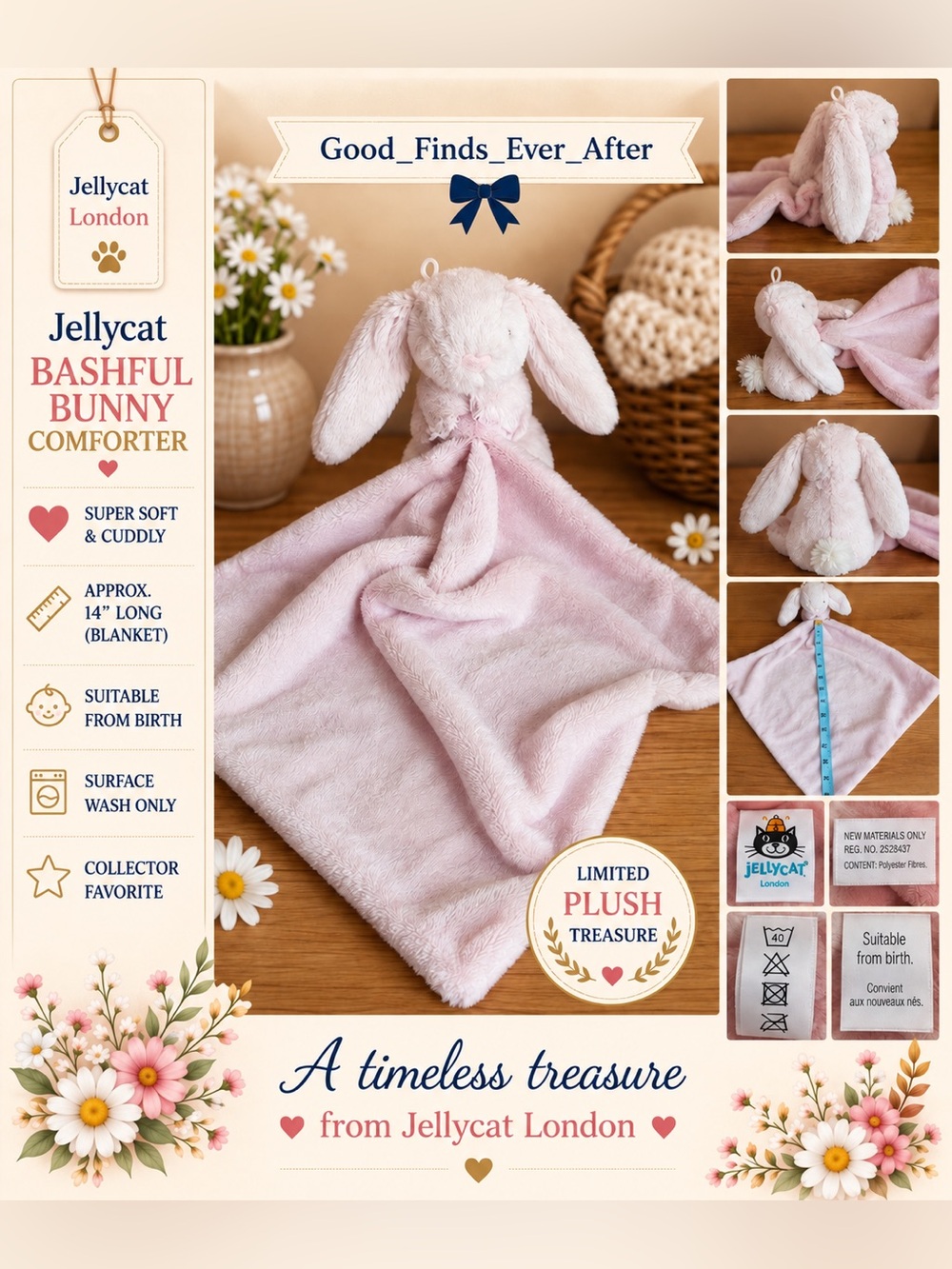 Jellycat Bashful Bunny Comforter - Pale Pink Plush